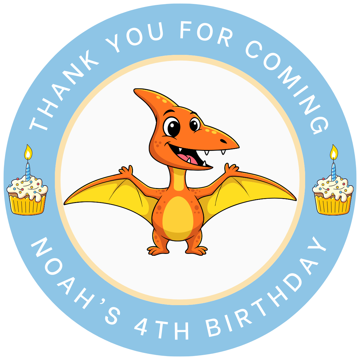 Kid's Dinosaur Birthday Thank You Sticker (Customizable)