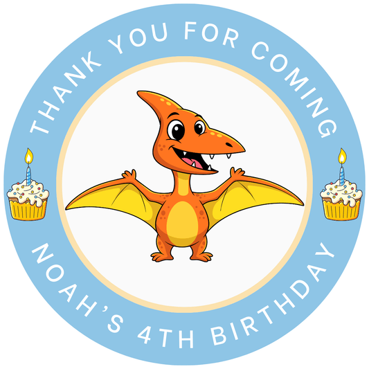 Kid's Dinosaur Birthday Thank You Sticker (Customizable)