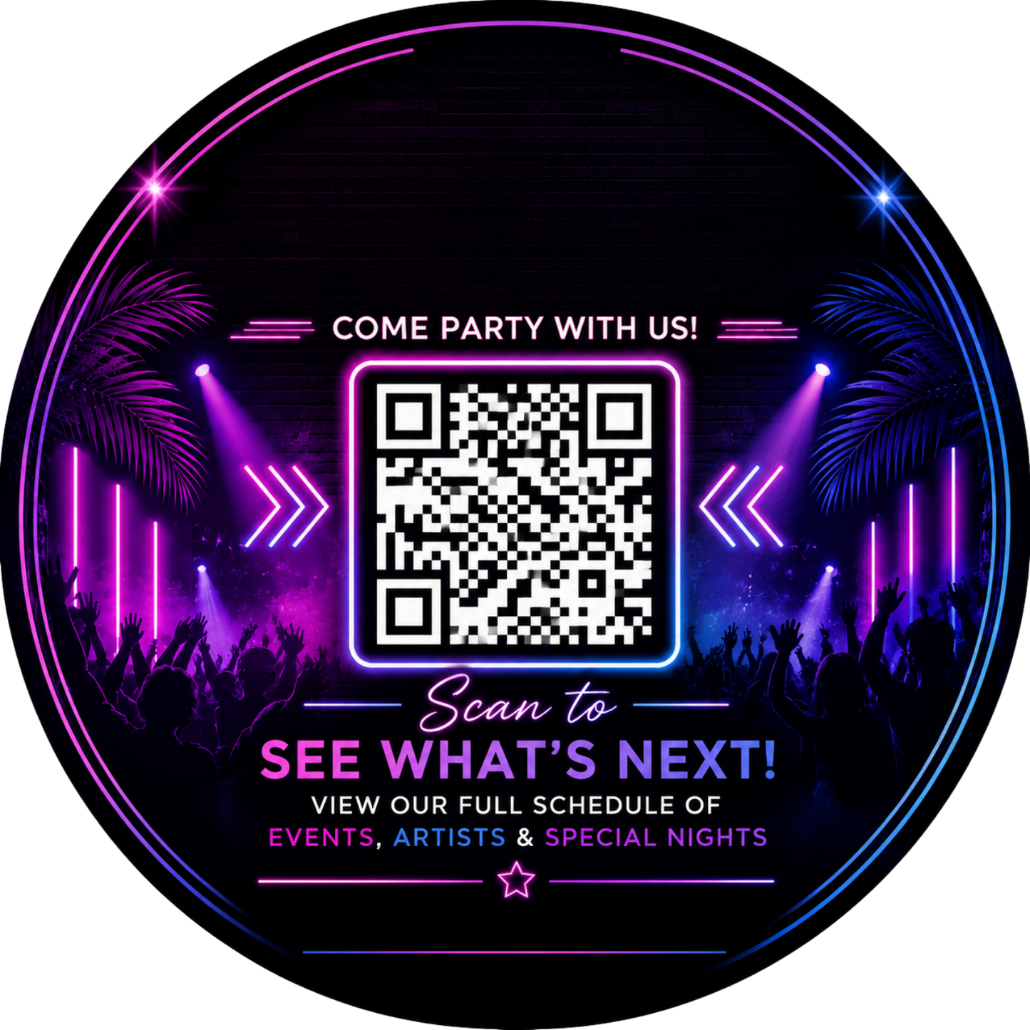 Customizable Template For Night Club Upcoming Events QR Sticker