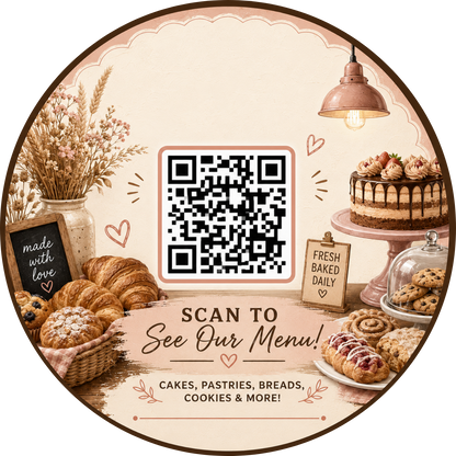 Customizable Template For Cafe & Bakery Menu Scan QR Sticker