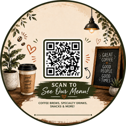 Customizable Template For Coffee Shop Menu Scan QR Sticker