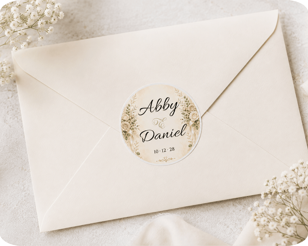 Customizable Template For Floral Wedding Stickers