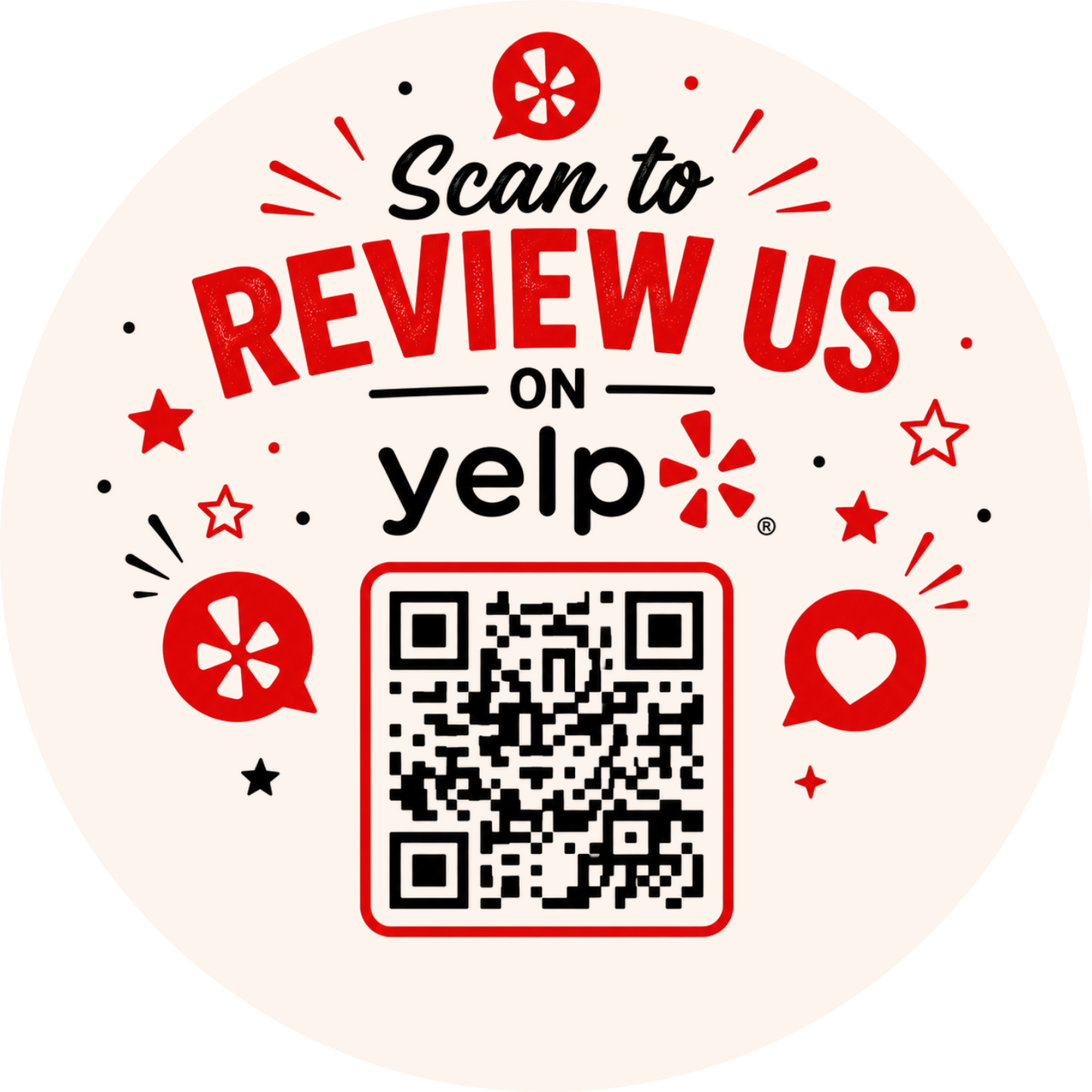 Customizable Template For Scannable QR Yelp Review Stickers